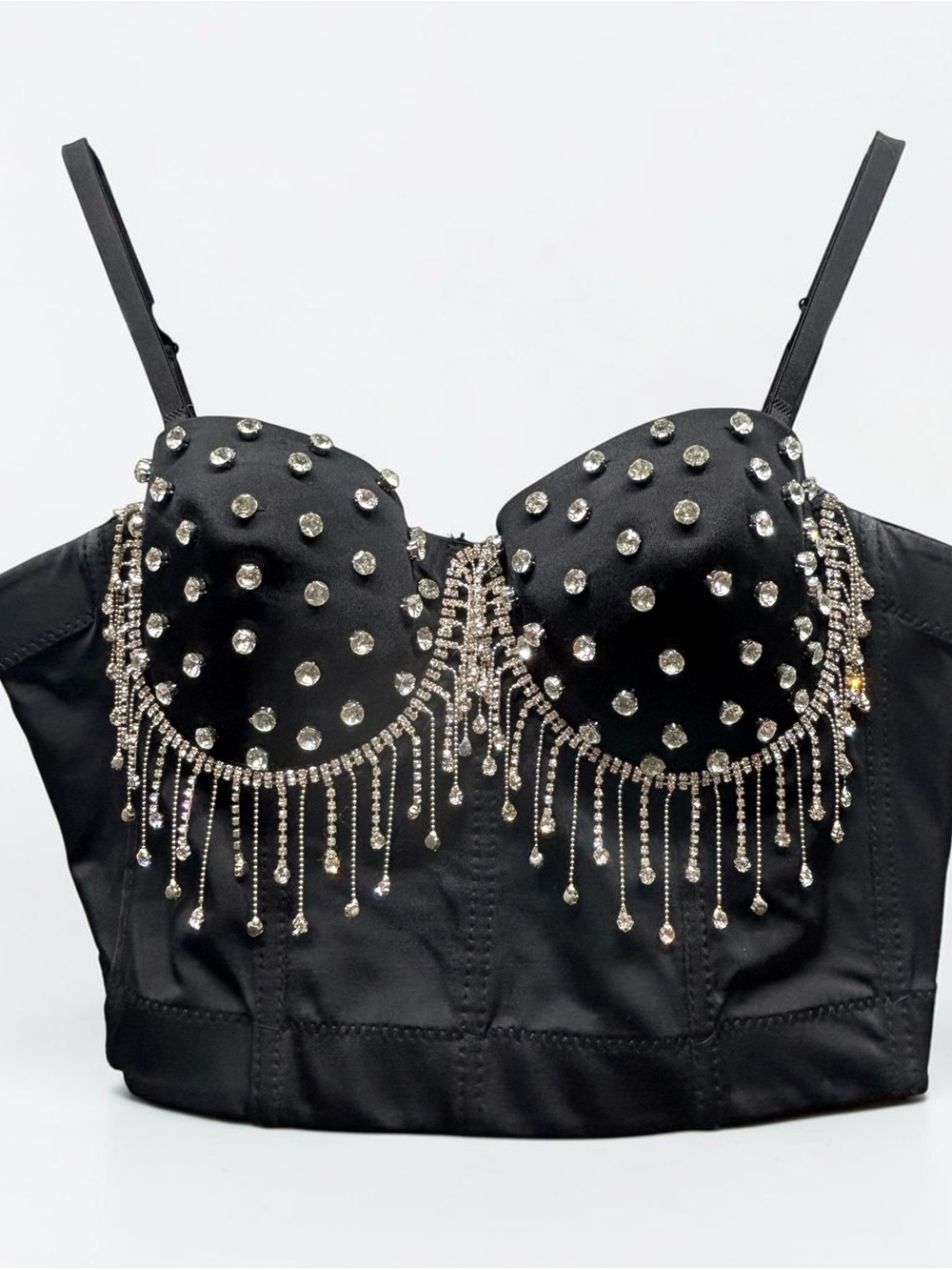 Embellished Black Rhinestone Bustier Top